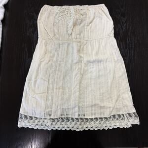 Flying Tomato Cream Strapless Eyelet Lace Coquette Romantic Bridal Dress Large